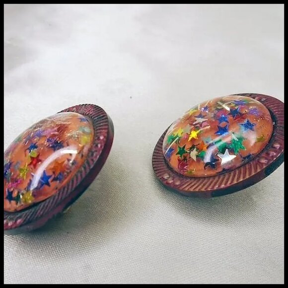 50s Style Big Clip On Earrings Made with Vintage Lucite Stars One of a Kind - Picture 6 of 9